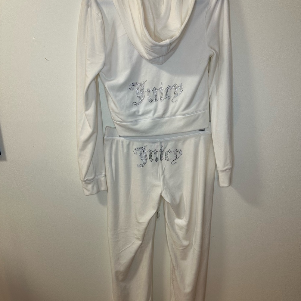 Juicy Couture White Velour Hoodie and Pants Set Tracksuit